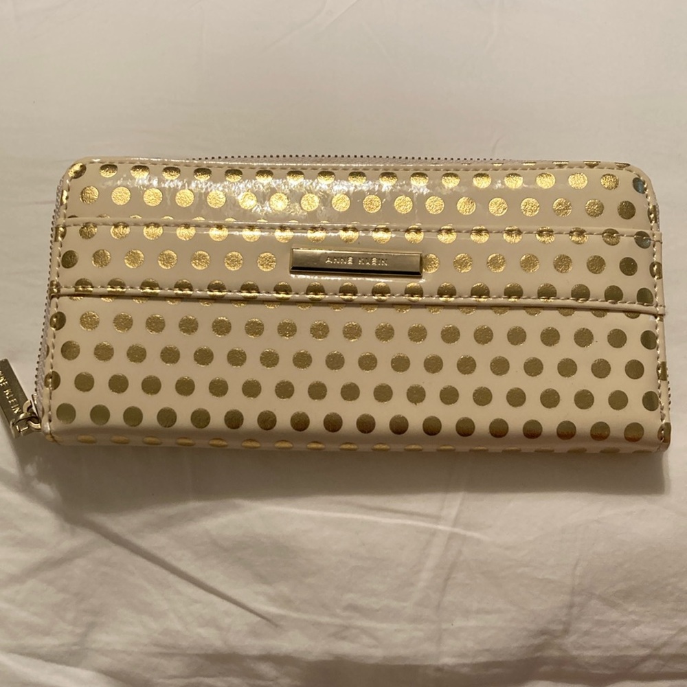Anne Klein Gold and Cream Polka Dot Wallet